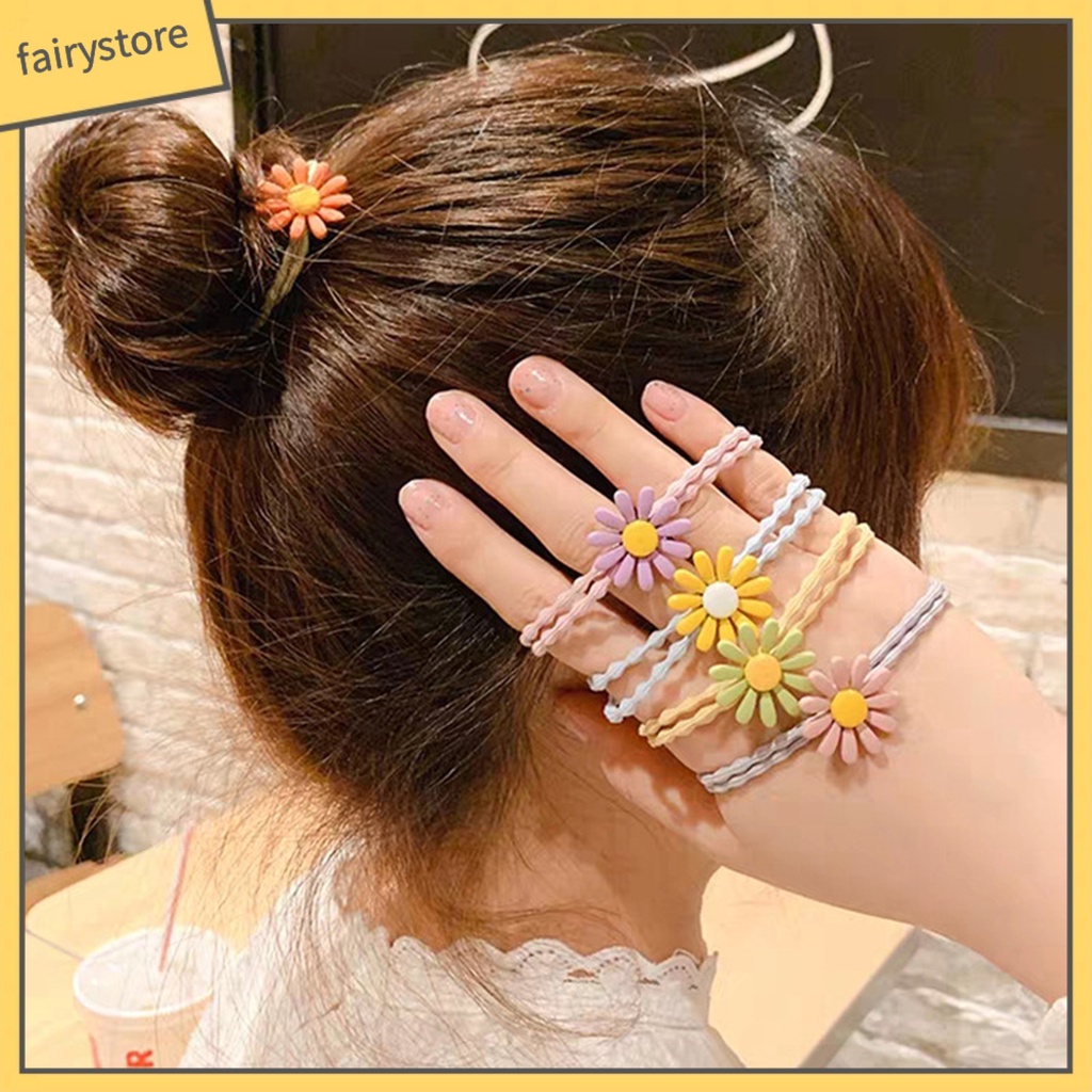 Dây Cột Tóc Co Giãn Đính Hoa Thiết Kế Đơn Giản Xinh Xắn Cho Nữ