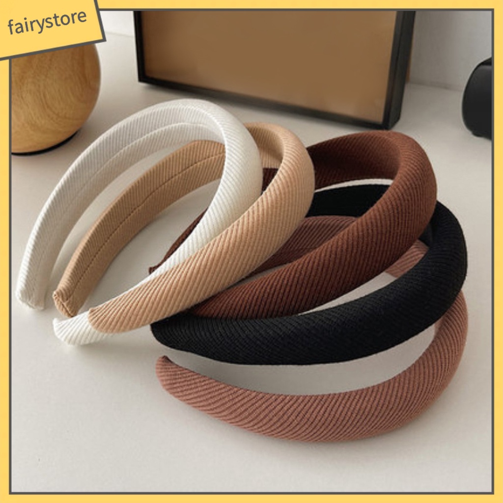 Băng Đô Cài Tóc Bản Rộng Bằng Xốp Co Giãn Tốt Màu Trơn Đơn Giản