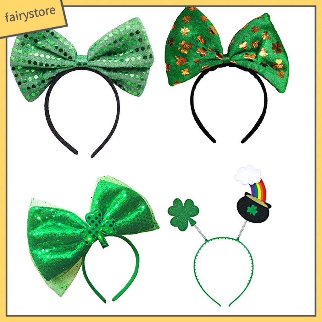 Băng Đô Cài Tóc Hình Nón Đính Nơ Lấp Lánh Cho Ngày Thánh Patricks