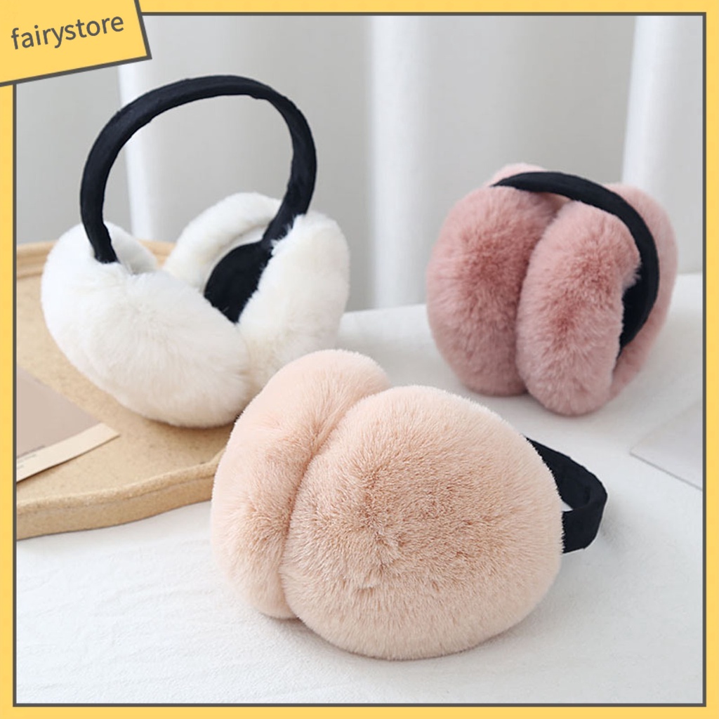 [FRO] Chụp Tai Lông Thỏ Nhân Tạo Dày Co Giãn Ghép Màu Ngọt Ngào Giữ Ấm Mùa Đông