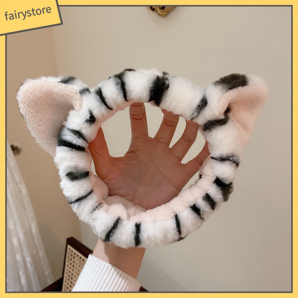 Băng Đô Cài Tóc Rửa Mặt Co Giãn Tốt In Họa Tiết Tai Hổ Hoạt Hình Cho Nữ