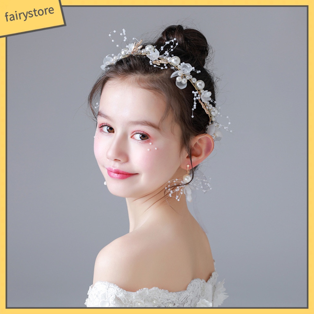 Băng Đô Cài Tóc Hình Vương Miện Công Chúa Đính Hoa Lá Dây Ruy Băng Co Giãn Điều Chỉnh Được Chống Trượt Cho Bé Gái