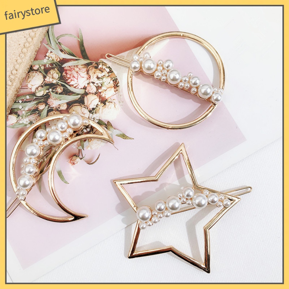 Kẹp TóC HìNh Ngôi Sao / MặT Trăng ĐíNh NgọC Trai Giả ThờI Trang Cho Nữ