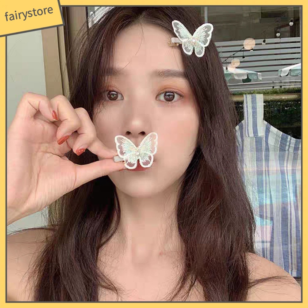 Set 5 Kẹp Tóc Bướm 3D Đính Ngọc Trai Giả Thời Trang Nữ