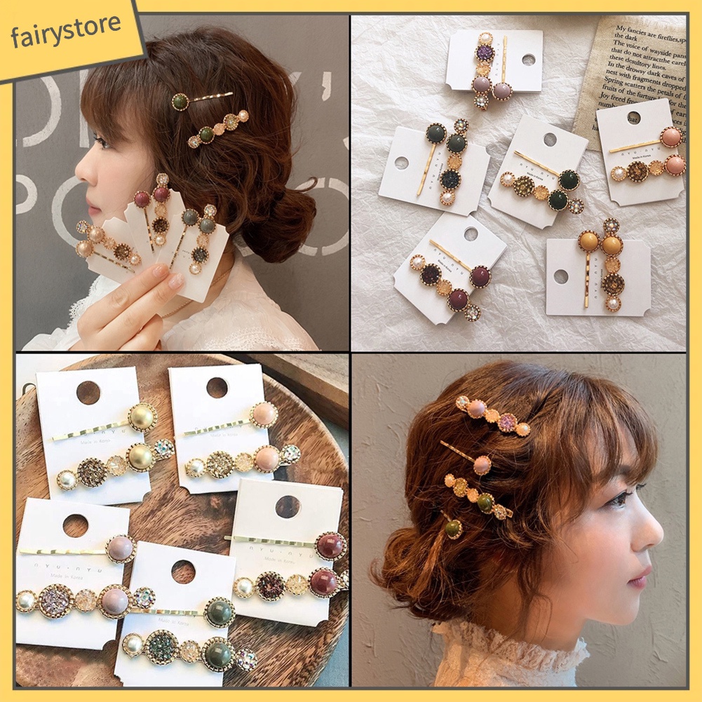 Set 2 Kẹp Tóc Đính Đá / Ngọc Trai Giả Thời Trang Nữ