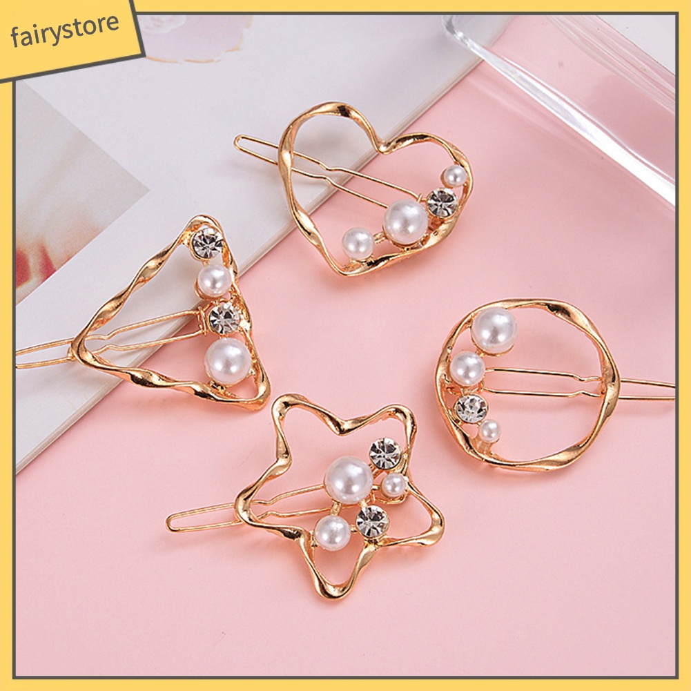 Kẹp Tóc Đính Ngọc Trai Giả Họa Tiết Hình Học Thời Trang Cho Nữ