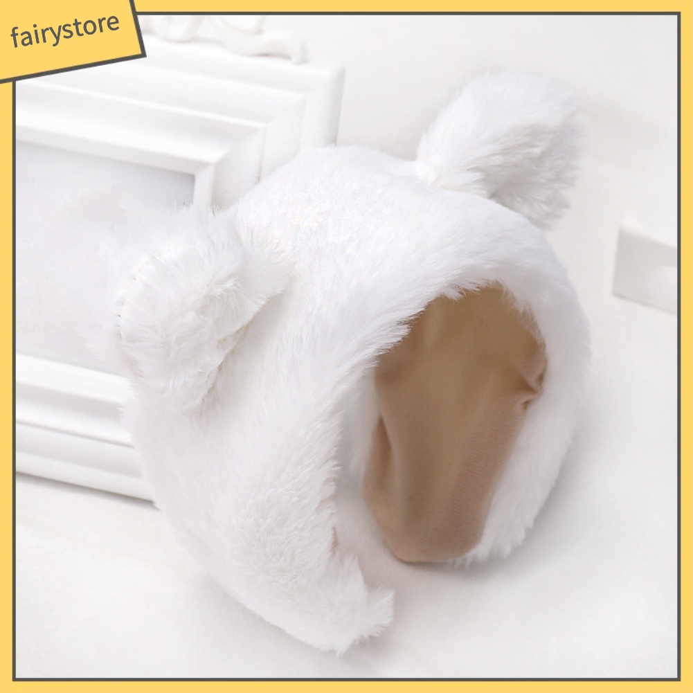 Băng Đô Cài Tóc Rửa Mặt Mùa Đông Màu Trơn Hình Tai Thú Lông Cho Nữ