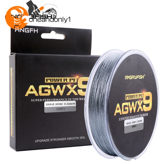 Cuộn Dây Câu Cá Bện 9 Sợi PE ANGRYFISH Diominate X9 300m / 327yds 15LB-100LB Màu Xám Siêu Chắc Chắn
