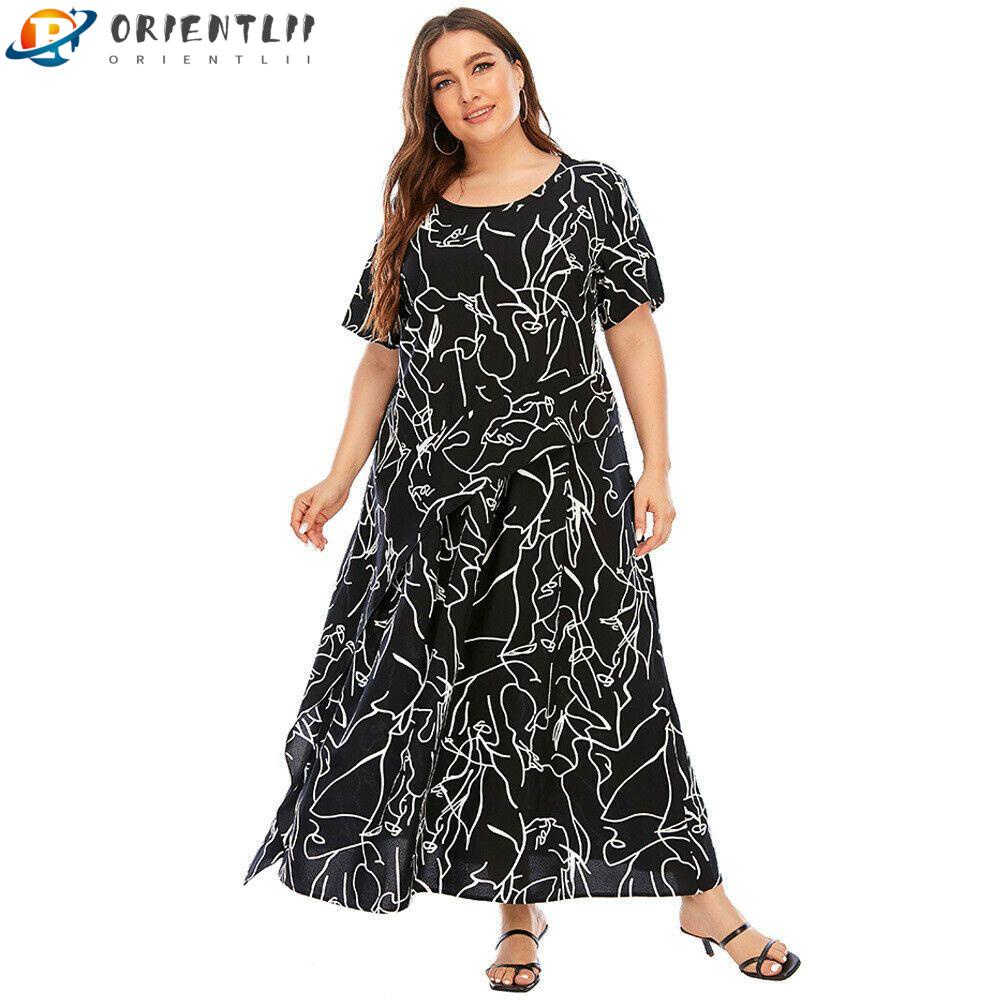 Đầm Cổ Tròn Màu Đen In Họa Tiết Graffiti Thời Trang Mùa Hè