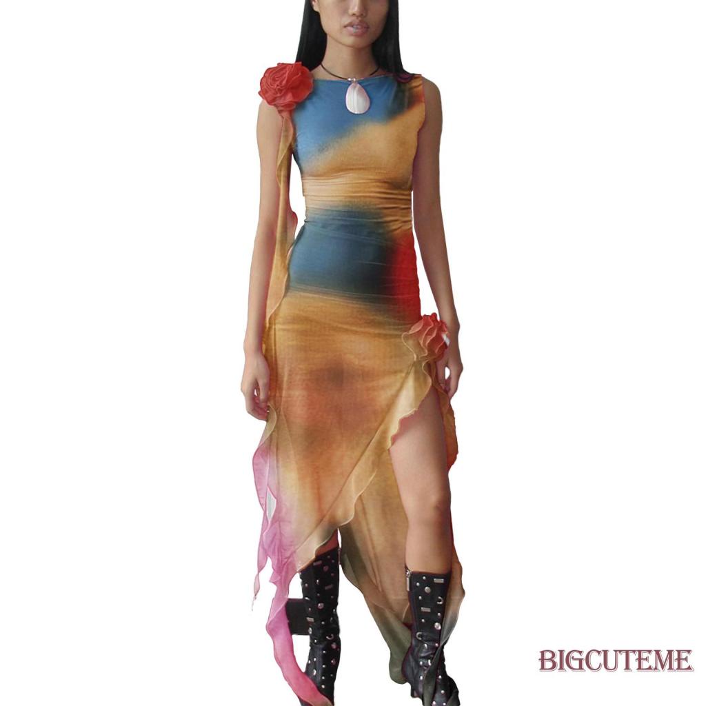 Đầm Sát Nách In Họa Tiết Màu Nhuộm Độc Đáo Thời Trang Mùa Hè Cho Nữ