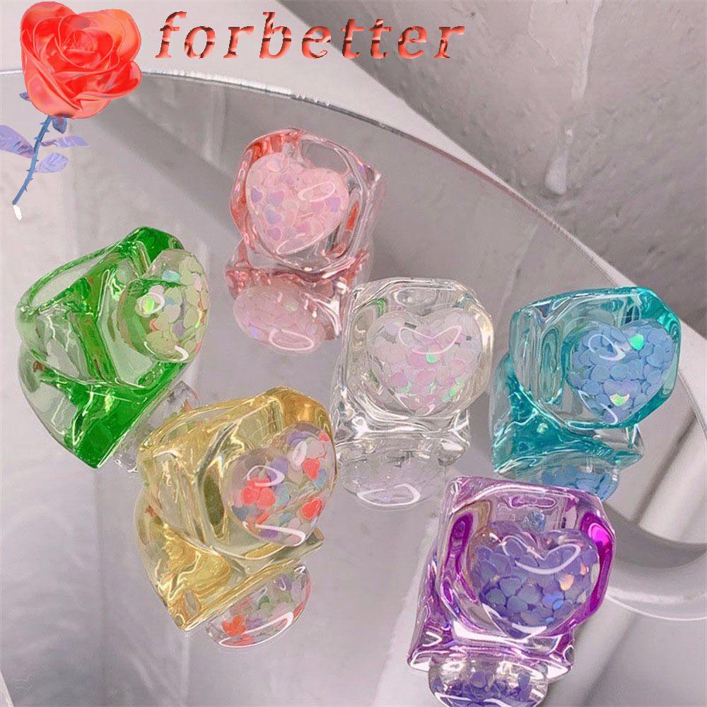 Nhẫn Trong Suốt Đính Kim Sa Hình Trái Tim Phong Cách Hàn Quốc Cho Nữ