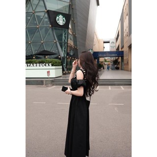 ✨BÁN SỈ✨Đầm xoè đen cup ngực phối kẻ