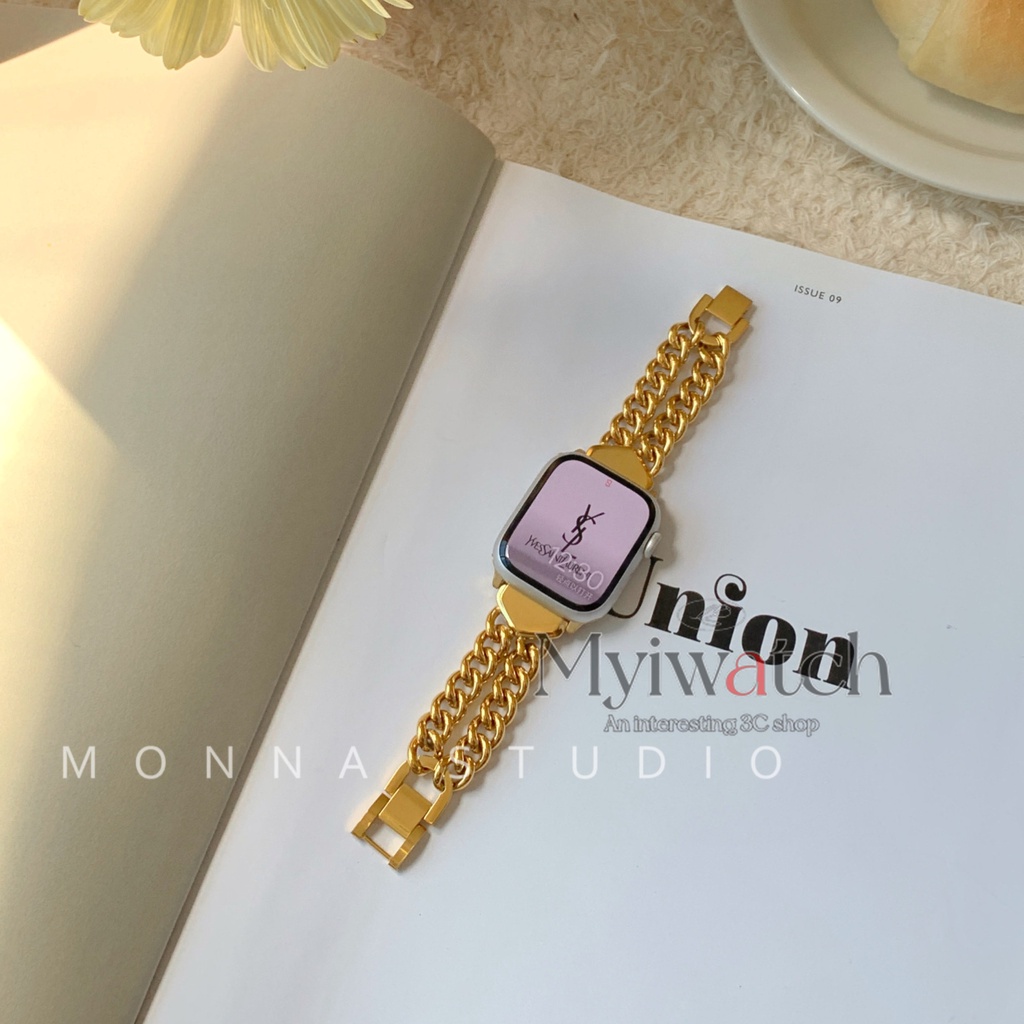 Dây Xích Đôi Bằng Thép Không Gỉ Sang Trọng Cho iwatch Band 45mm 49mm 41mm 40mm 38mm 42mm S8 Ultra 7 SE 6 5 4 3 2