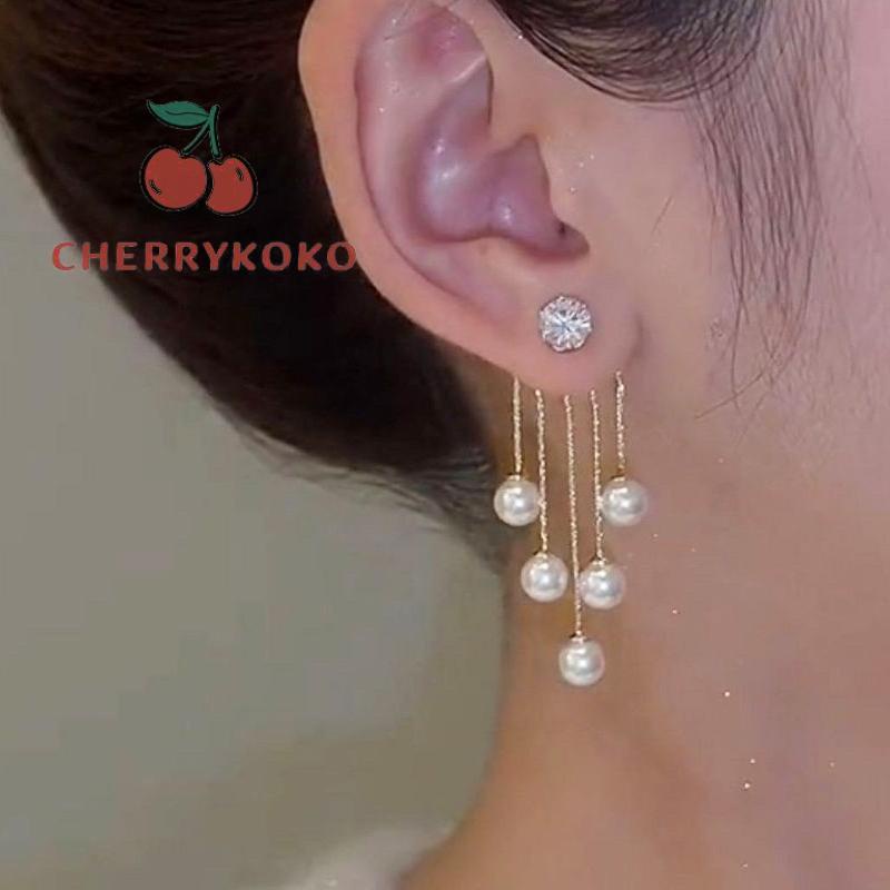 🍒🍒CHERRYKOKO Khuyên Tai Bạc 925 Đính Ngọc Trai Tua Rua Phong Cách Hàn Quốc Thời Trang