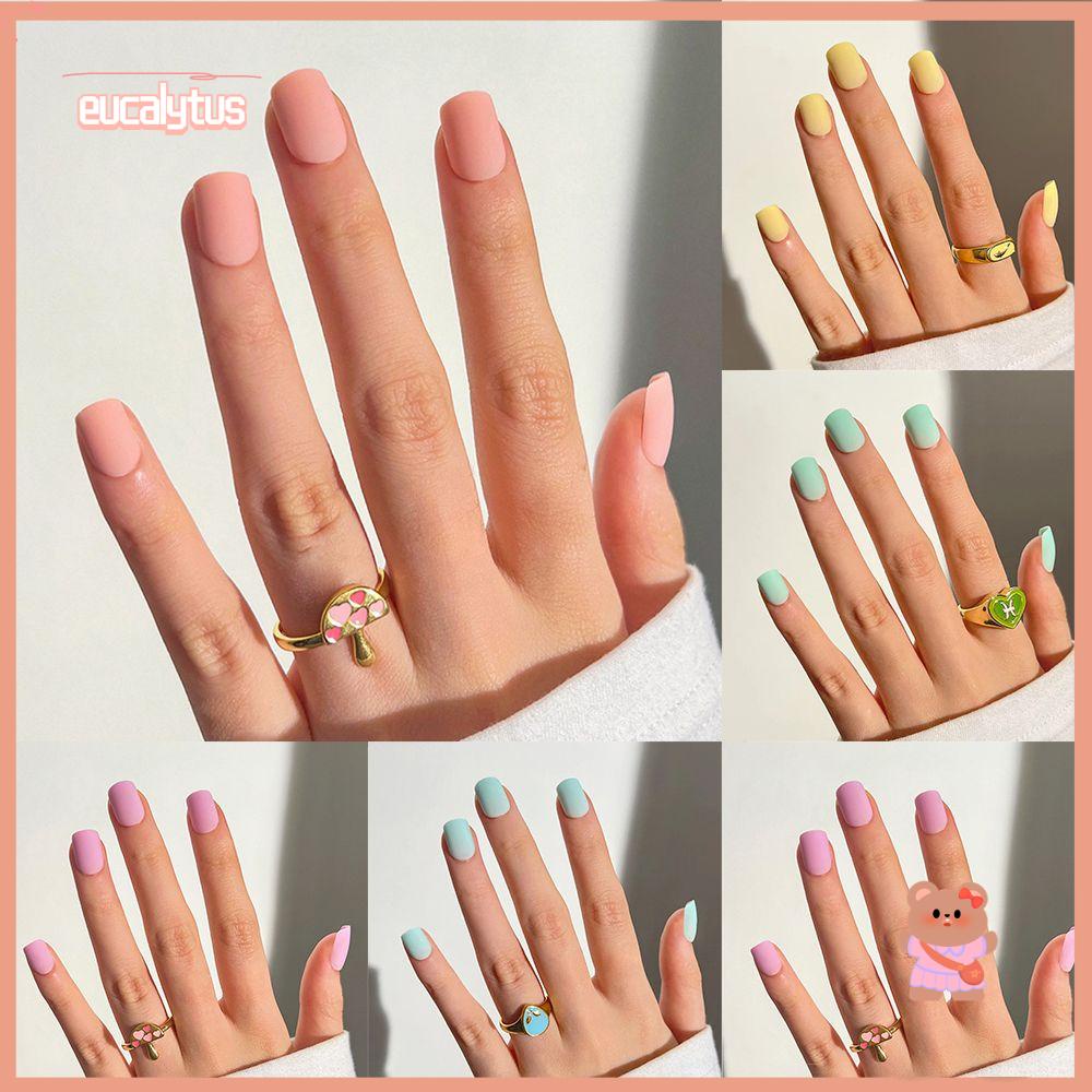 Bộ 24 Móng Tay Giả Có Thể Tháo Rời Ốp|Đinh Tán Hình Vuông Nhiều Màu Sắc Bắt Mắt Tiện Dụng