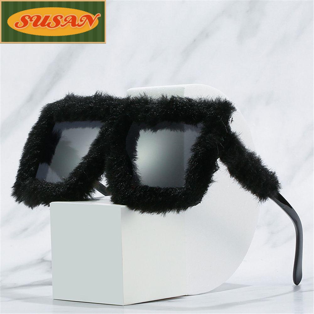 Kính Mát Gọng Vuông Phối Lông Thời Trang Cho Nữ