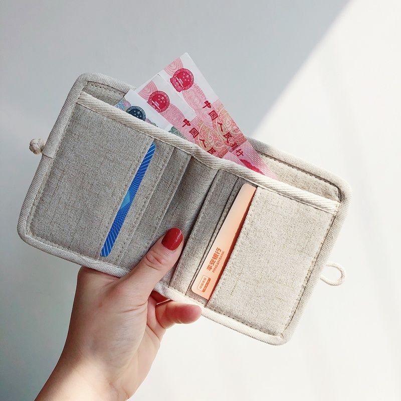 Dễ thương vải ngắn ví nhỏ cô gái gấp vải chủ thẻ sinh viên phong cách mới phiên bản hàn quốc độc đáo đơn giản