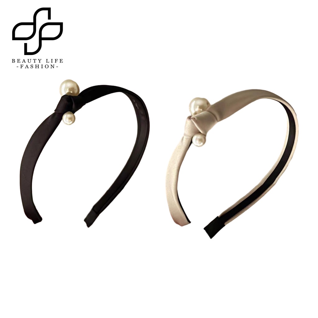 Băng Đô Vải Satin Thắt Nút Đính Ngọc Trai Nhân Tạo Chống Trượt Thời Trang Vintage