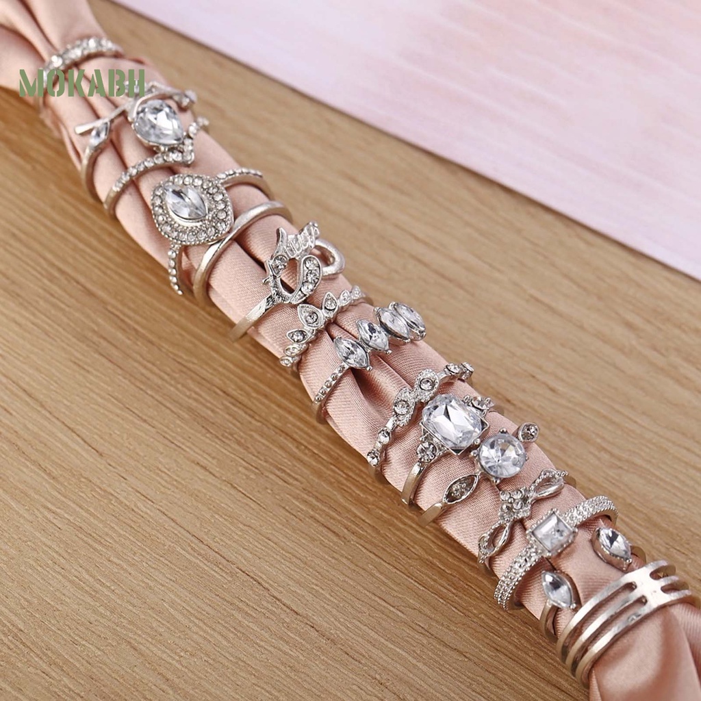 [Mok Abh] Bộ 15 Nhẫn Đeo Bằng Hợp Kim Kiểu Dáng Khác Nhau Dùng Hàng Ngày