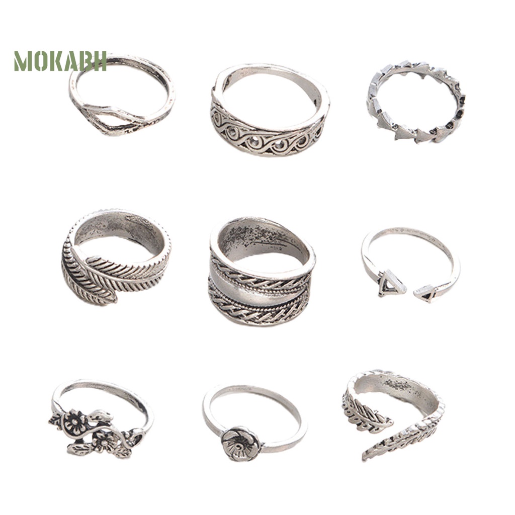 9 Nhẫn Đeo Khớp Ngón Tay Họa Tiết Hình Hoa Lá Theo Phong Cách Vintage