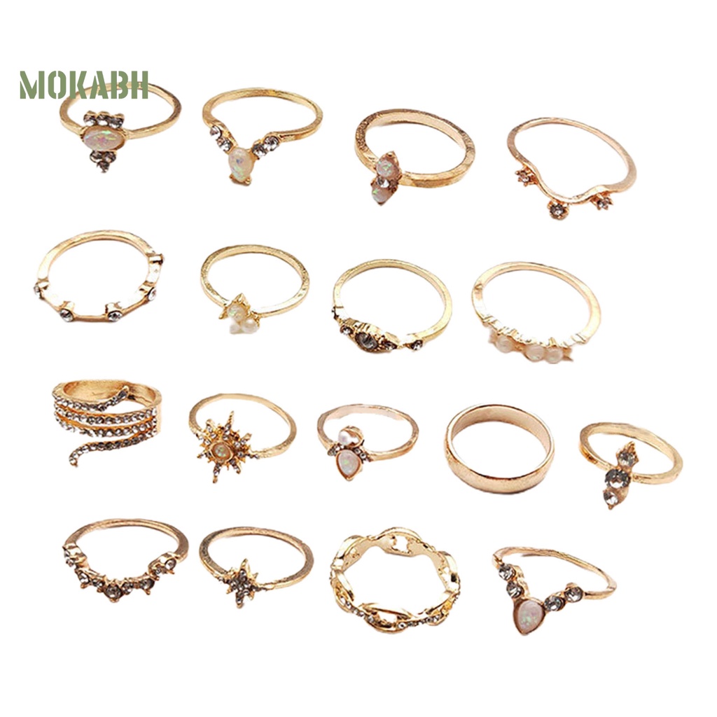 [Mok Abh] 17 Nhẫn Đeo Giữa Ngón Tay Đính Đá Kiểu Dáng Vintage