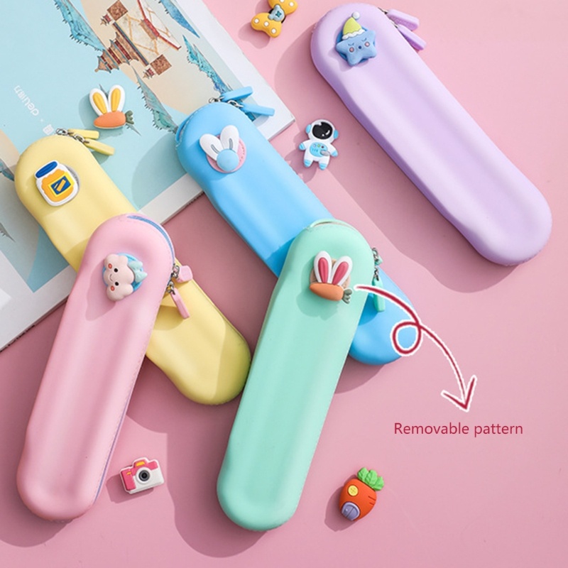 Túi Đựng Bút Bằng Silicon Họa Tiết Hoạt Hình Dễ Thương Có Khóa Kéo Tiện Dụng