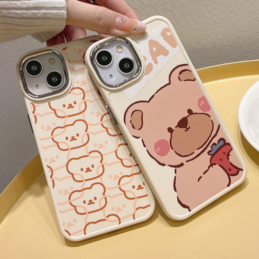 Ốp Điện Thoại TPU Mềm Chống Sốc Mạ Điện In Hình Gấu Hoạt Hình Dễ Thương Bảo Vệ Ống Kính Máy Ảnh Cho IPhone 11 14 13 12 Pro Max