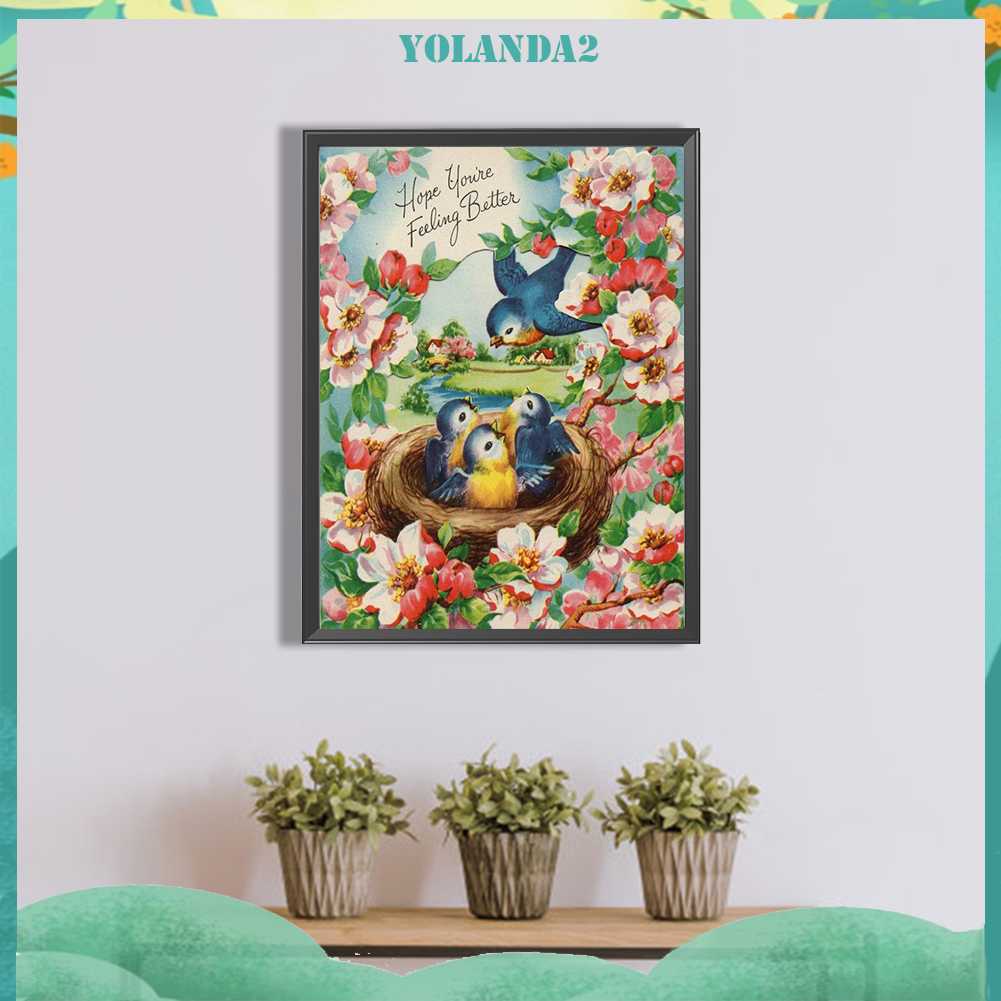 Tranh Đính Đá Kim Cương Toàn Bộ 5D DIY Hình Vẽ Chim Và Hoa