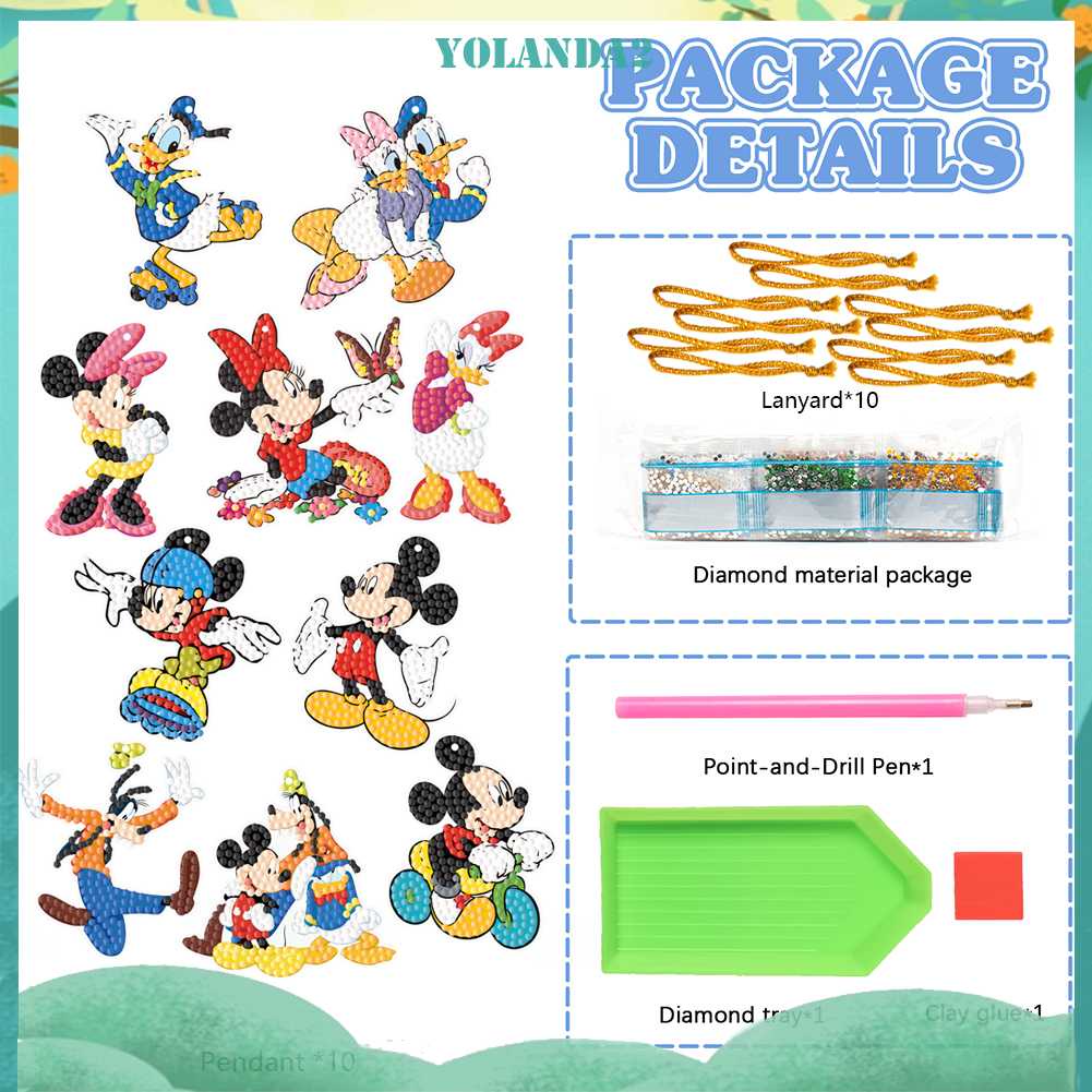 Bộ 10 Mặt Dây Chuyền Kiểu Hoạt Hình Đính Đá Tròn Tự Làm Dễ Thương