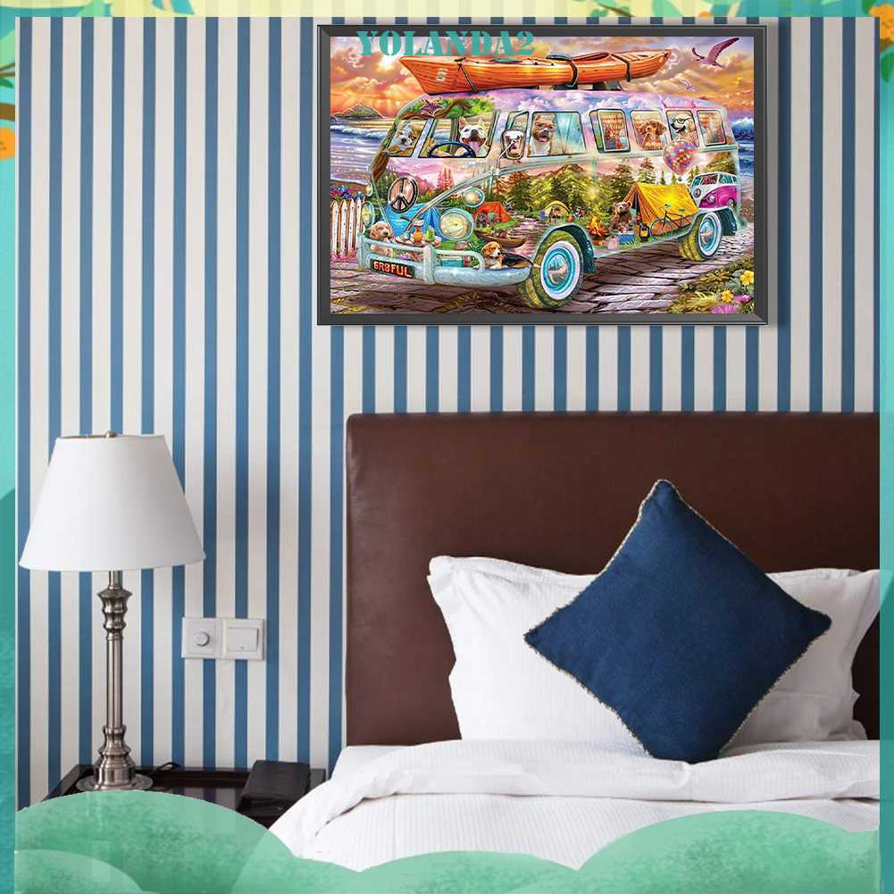 Tranh Đính Đá Kim Cương Toàn Bộ 5D DIY Hình Vẽ Xe Buýt