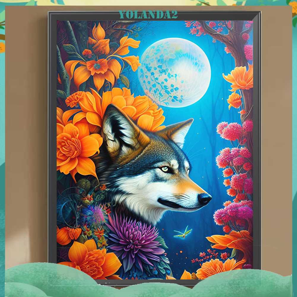 Tranh Đính Đá Kim Cương Toàn Bộ 5D DIY Hình Vẽ Sói Trang Trí Nhà Cửa
