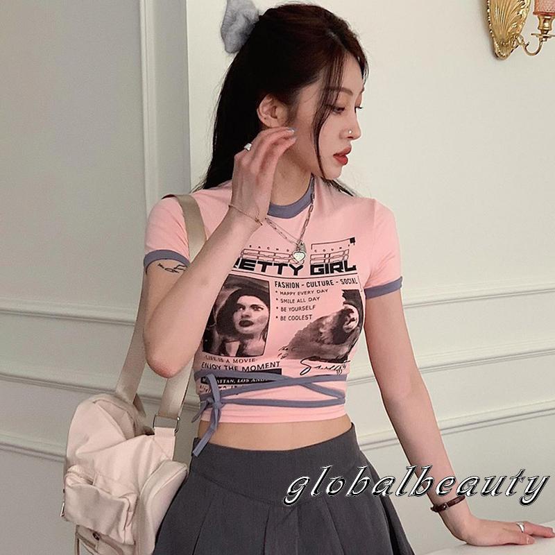 Áo Thun Crop Top Ngắn Tay Họa Tiết Chân Dung Thời Trang Mùa Hè Cho Nữ