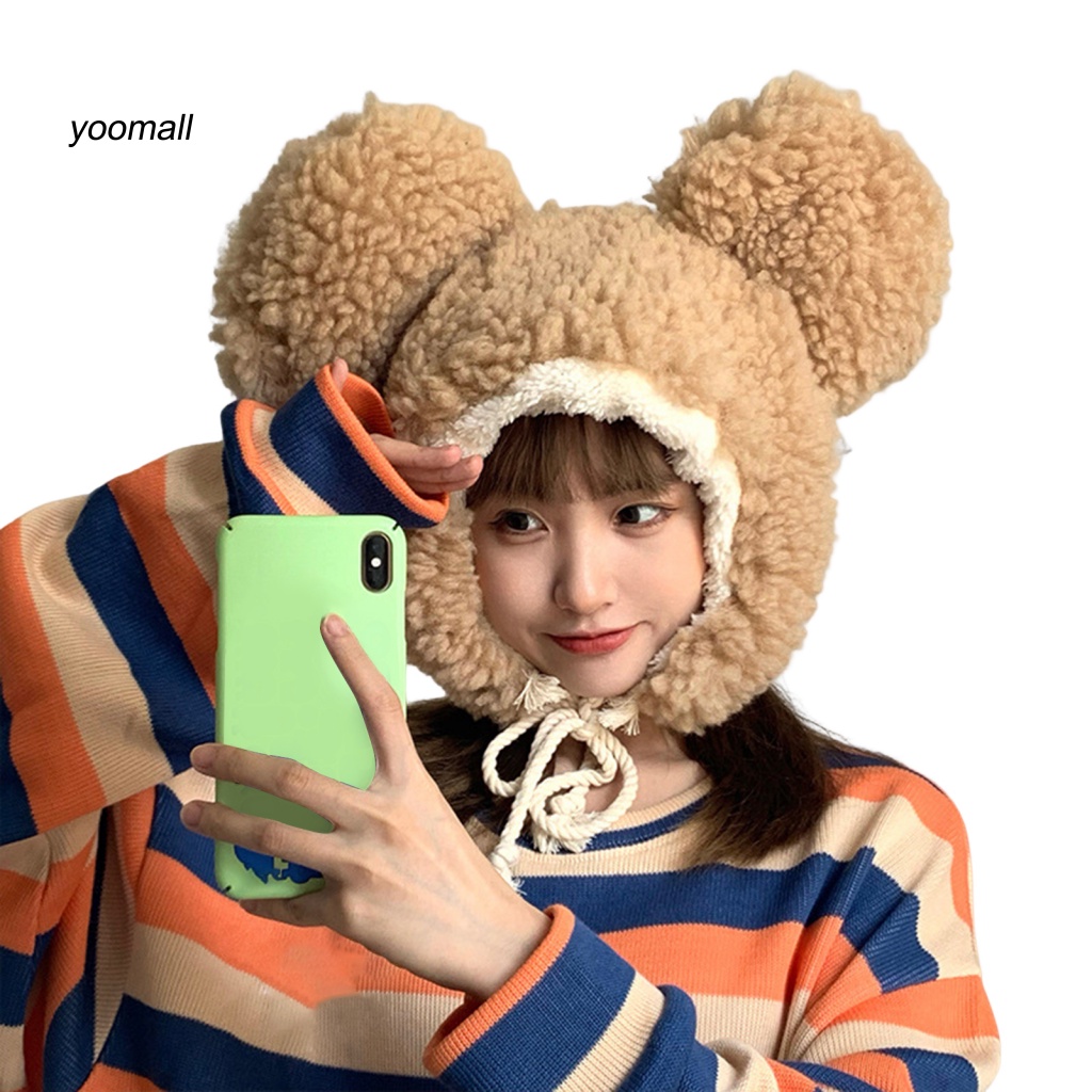 Mũ Beanie Tai Gấu Dày Dặn Màu Trơn Chống Gió Thời Trang Mùa Đông Cho Nam Và Nữ