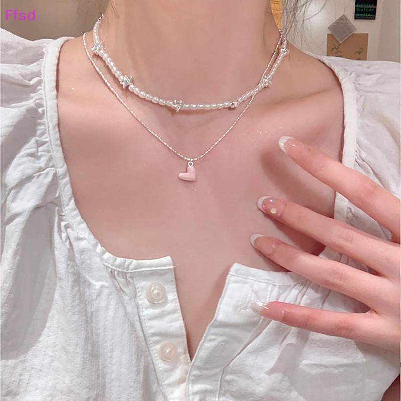 {Ffsd} Vòng cổ Chuỗi Hạt Ngọc Trai Hình Trái Tim Ngôi Sao Cổ Tích Nhẹ Thời Trang Ngọt Ngào Dành Cho Nữ * Bán Chạy