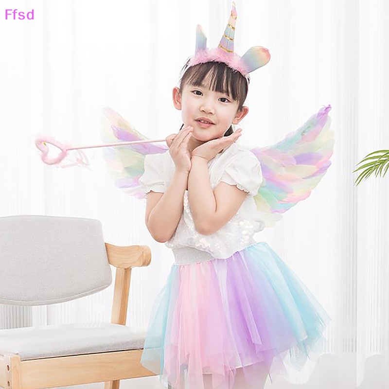 {Ffsd} 1 Bộ Băng Đô Cánh Thiên Thần Lông Vũ Đầy Màu Sắc Hóa Trang Tiệc Giáng Sinh Cho Bé Gái