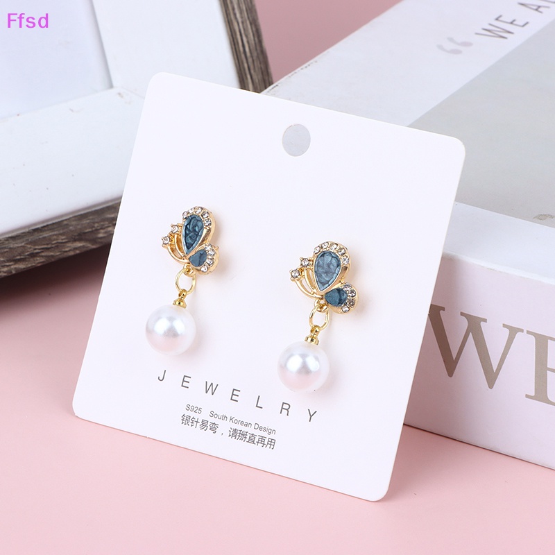 {Ffsd} Bông Tai Thời Trang Đính Đá Zircon Ngọc Trai Mắt Bướm Thả Dầu Dự Tiệc Cho Nữ * Bán Chạy