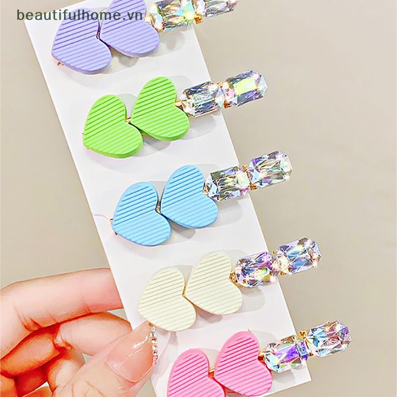 Kẹp Tóc Đính Đá Trái Tim Nhiều Màu Sắc Phong Cách Hàn Quốc Dễ Thương Cho Nữ