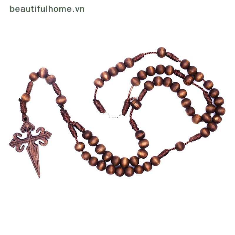 [beautifulhome] Vòng cổ Dài Bện Bằng Gỗ Màu Nâu Mặt Thánh Giá Làm Quà Tặng Trang Sức [beauty]