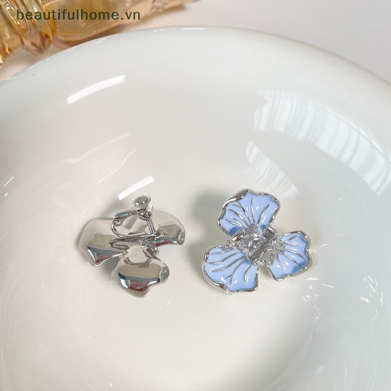 [beautifulhome] Bông Tai Pha Lê Hình Hoa Màu Xanh Dương Ngọt Ngào Phong Cách Hàn Quốc Cổ Điển Thanh Lịch Dành Cho Nữ [beauty]