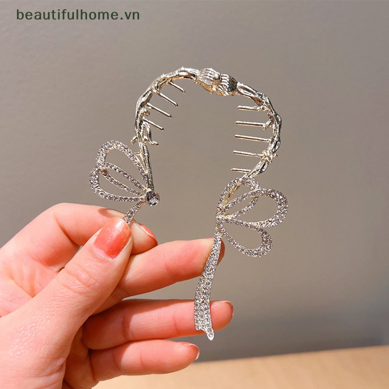 [beautifulhome] Kẹp Tóc Đuôi Ngựa Hình Nơ Đính Kim Cương Giả Nhẹ Nhàng Cá Tính [Đẹp]