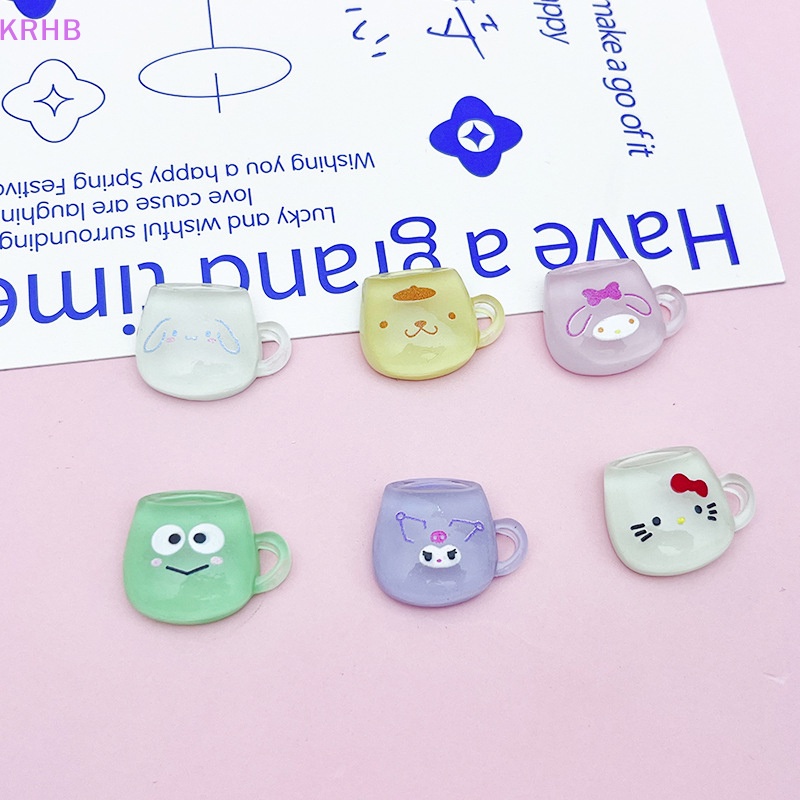 SANRIO Set 10 Kẹp Tóc Hình Ly Nhỏ Màu Dạ Quang Bằng Nhựa Resin Thủ Công Diy Mới