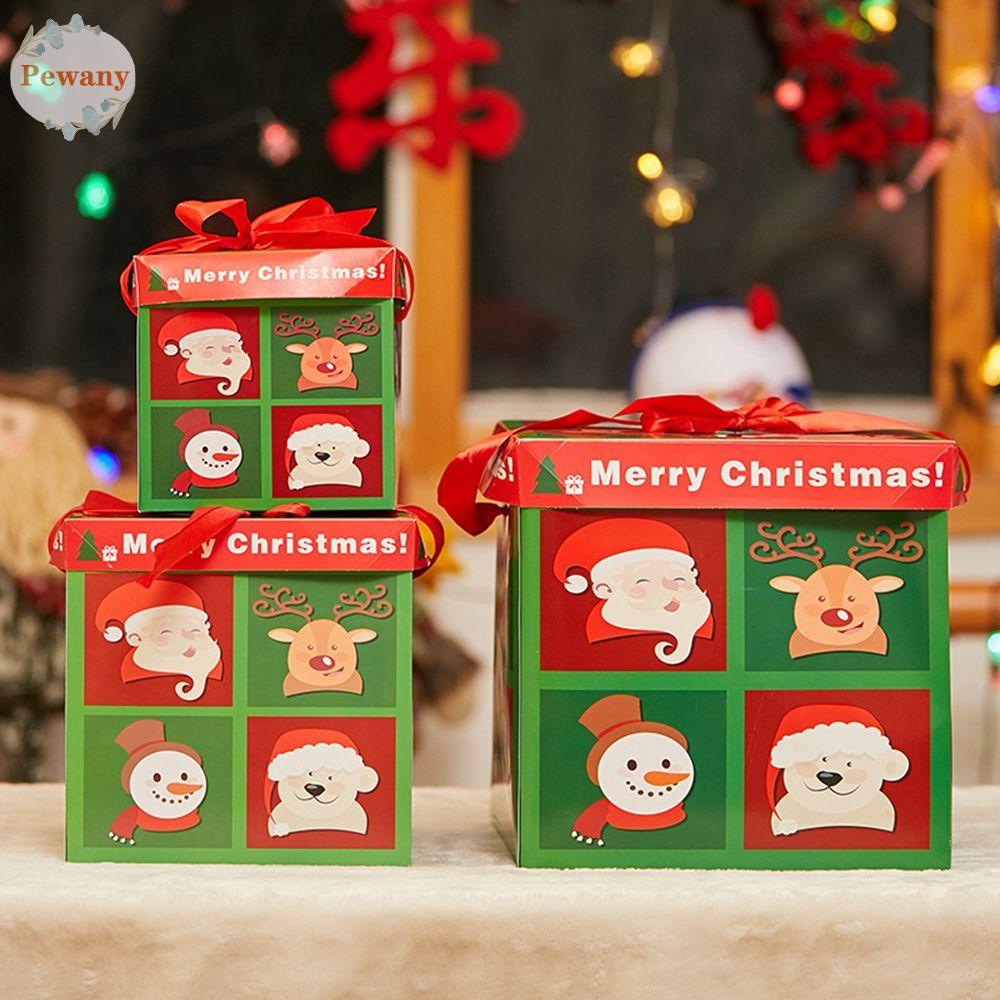 Bộ 3 Hộp Xếp Chồng Lên Nhau Đựng Quà Giáng Sinh / Năm Mới Có Nắp Đậy