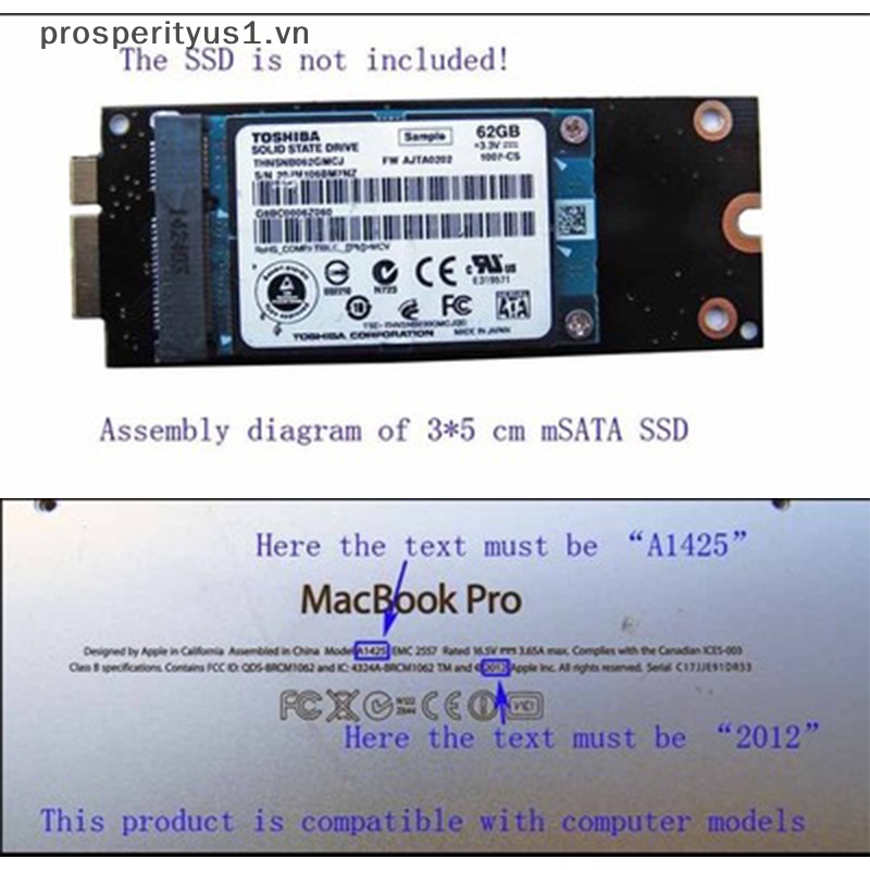 Thẻ Chuyển Đổi mSATA SSD Sang SATA 7 + 17 Pin 2012 Pro MC976 A1425 A1398 Chuyên Dụng