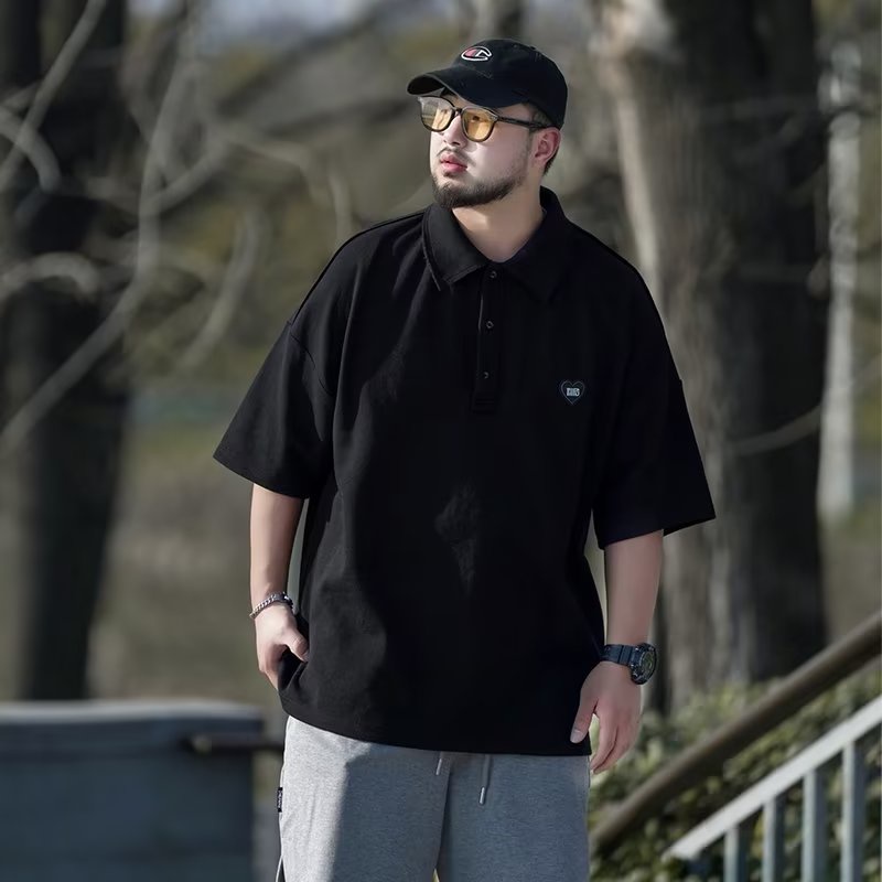 Áo polo Đen Tay Ngắn Dáng Rộng Có Size Lớn M-8XL Dành Cho Nam Giới