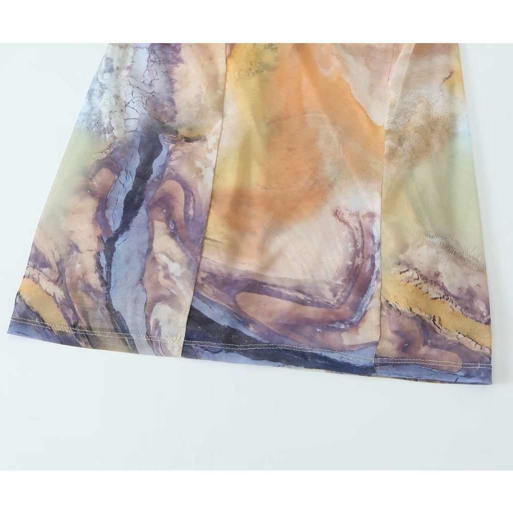 Uibey Đầm Lụa In Tranh Sơn Dầu Thời Trang 2099