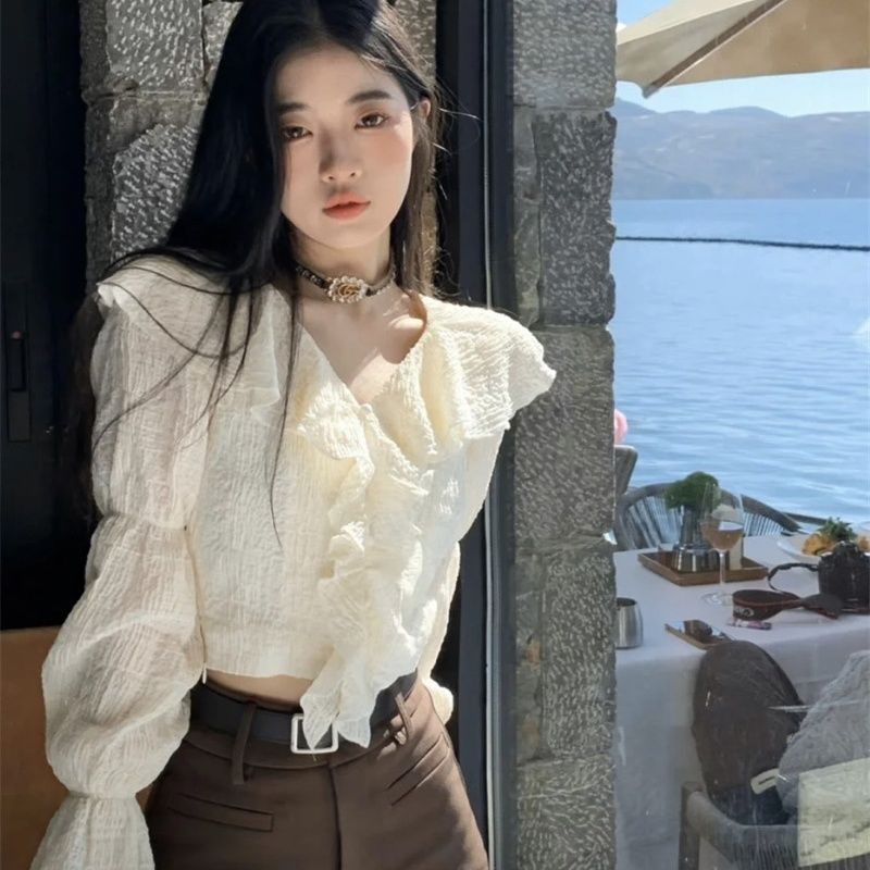 Áo Sơ Mi Phối Ren Bèo Thời Trang Mùa Hè Cho Nữ