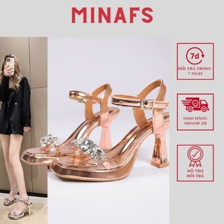 Sandal nữ cao gót đế đúp đính đá pha lê cầu vồng nhiều màu cao 9p sang chảng màu bạc vàng - cgdd7m