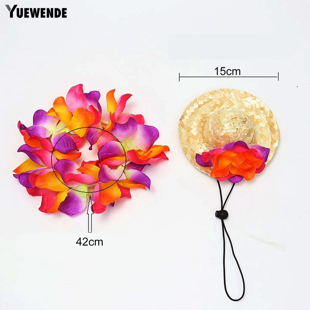 Yq.e Mũ Rơm Hawaiian Thoáng Khí Màu Tươi Sáng Kèm Vòng Hoa Cho Thú Cưng