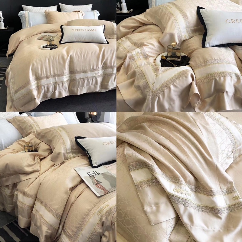Bộ Chăn Ga Tencel Dior Spotlight 80s hoạ tiết dệt tứ giác vân chìm tạo điểm nhấn sang trọng trang nhã