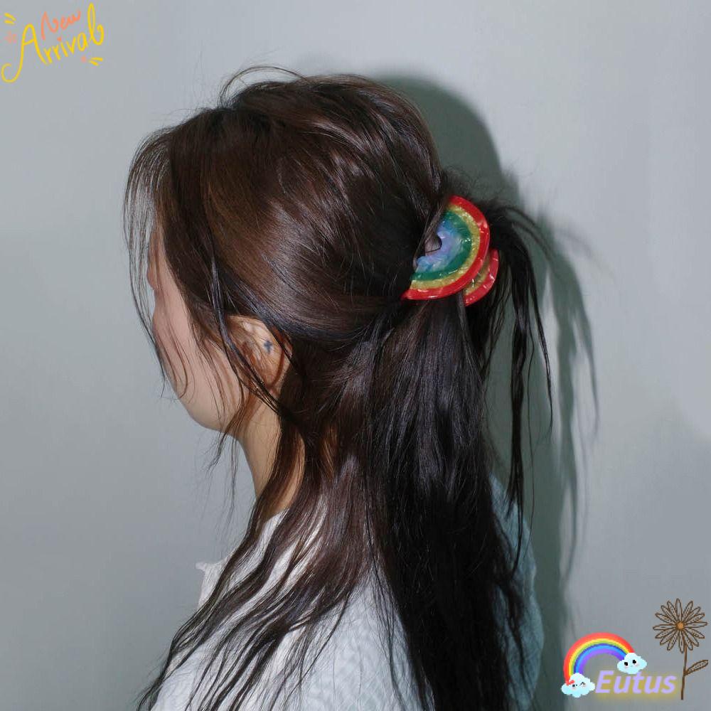 Kẹp Tóc Càng Cua Màu Cầu Vồng Phong Cách Vintage Thời Trang Cho Nữ